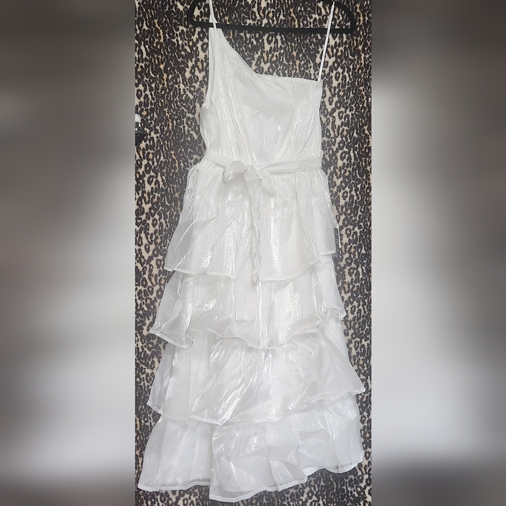 Lulu's White Asymmetrical Ruffled Tiered Sundress